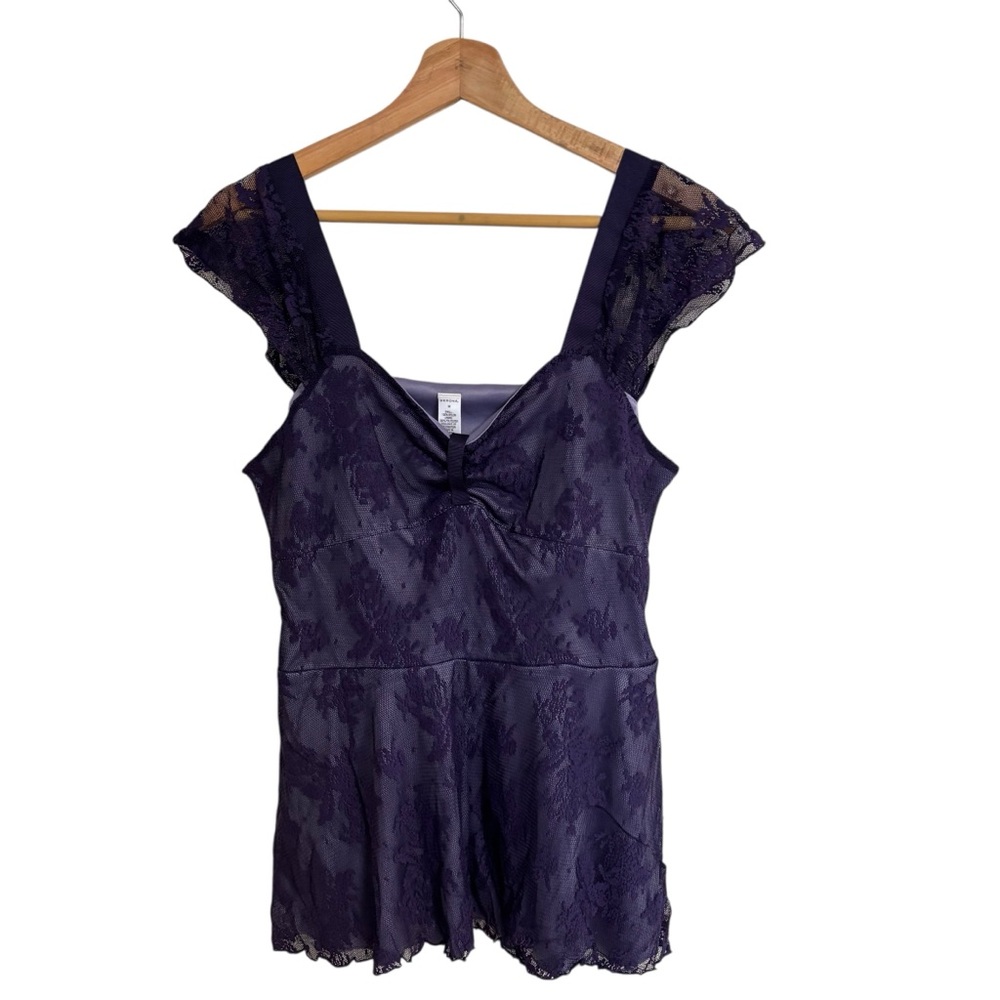 Merona Y2K babydoll lace flutter sleeve dark whimsygoth witchy romantic top M